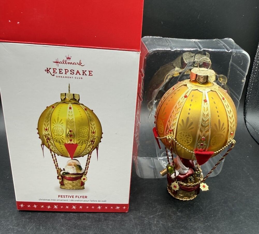 Hallmark FESTIVE FLYER KOC Club Member Ornament SANTA HOT AIR BALLOON EUC -48D